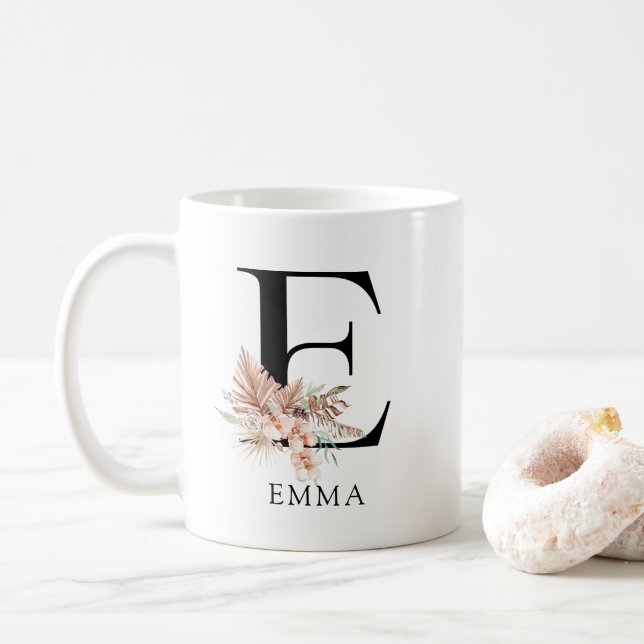 Mug Monogramme d'aquarelle florale bohème (Avec donut)