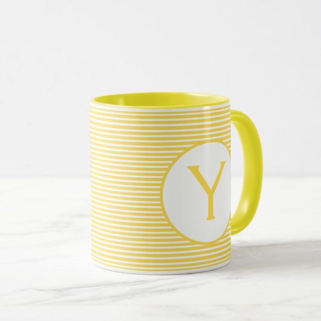 Mug Monogramme de bande jaune (Devant droit)