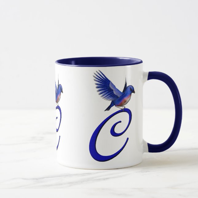 Mug Monogramme de bleuet initial C élégant (Droite)