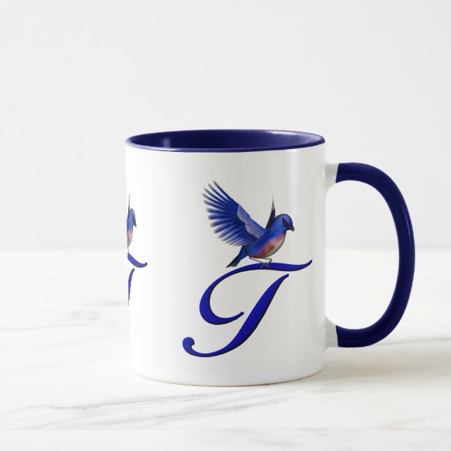 Mug Monogramme de bleuet initial T élégant (Droite)