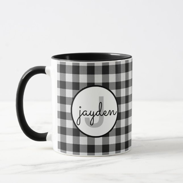 Mug Monogramme de Buffle noir et blanc tendance (Gauche)