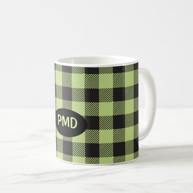 Mug Monogramme de Buffle noir vert citron (Devant droit)