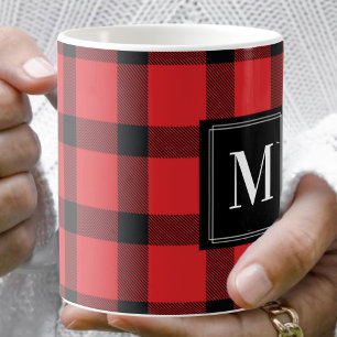 Mug Monogramme de Buffle Rouge et Noir tendance