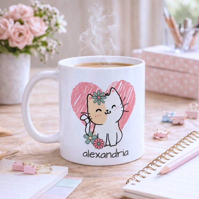 Mug Monogramme de chat bohème fantaisiste  (Créateur téléchargé)