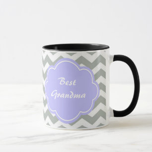 Mug Monogramme de chevron gris tendance, moderne et él