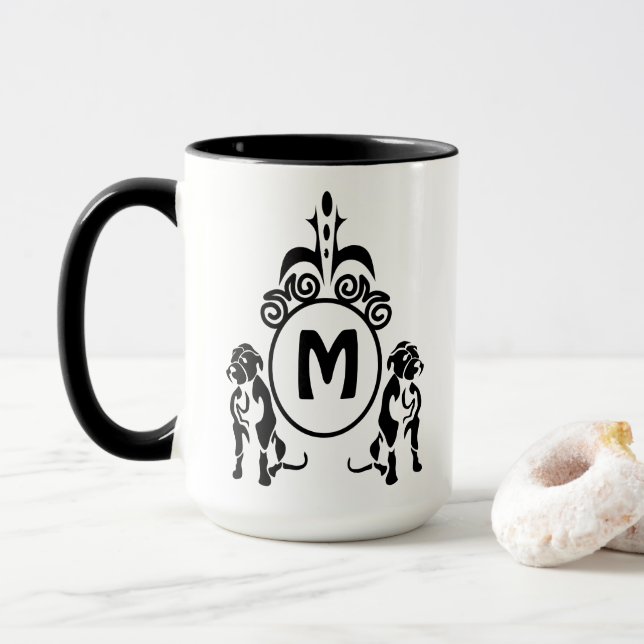 Mug Monogramme de chien à deux gardes (Avec donut)