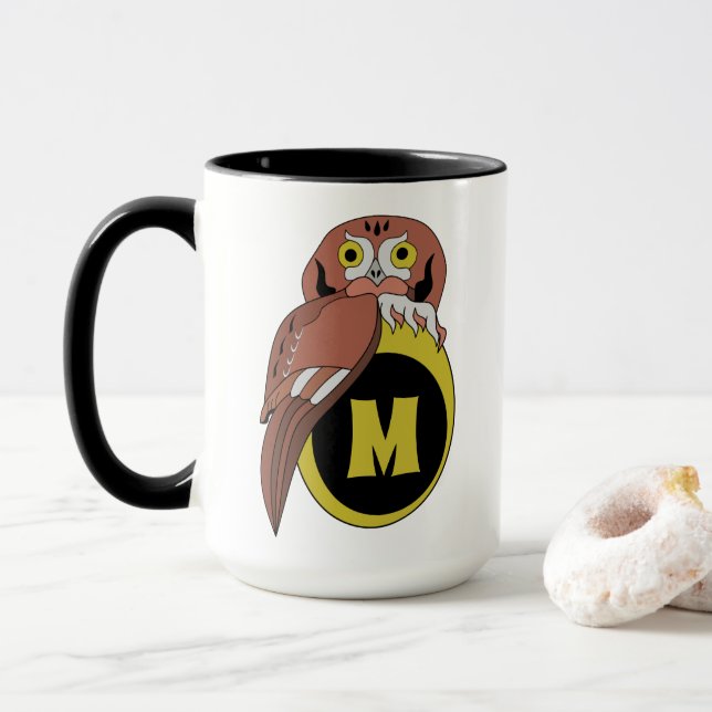Mug Monogramme de Chouette de l'Est (Avec donut)