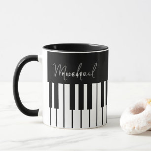 Mug Monogramme de clavier de piano noir et blanc