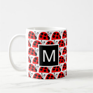 Mug Monogramme de coccinelle noire rouge