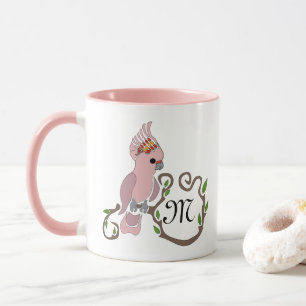 Mug Monogramme de Cockatoo rose Whimsical