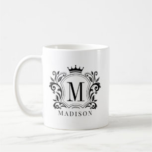 Mug Monogramme de couronne de crête royale noire