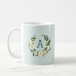 Mug Monogramme de couronne et de points de menthe vert