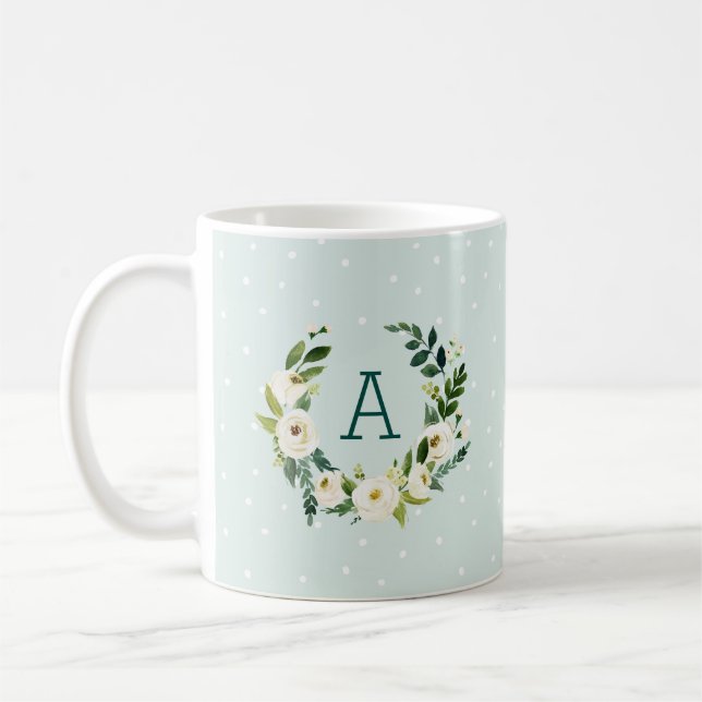 Mug Monogramme de couronne et de points de menthe vert (Gauche)