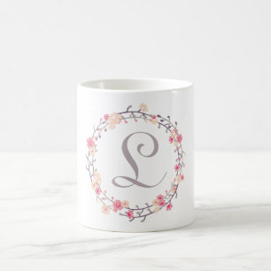 Mug Monogramme de couronne florale