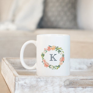 Mug Monogramme de couronne florale