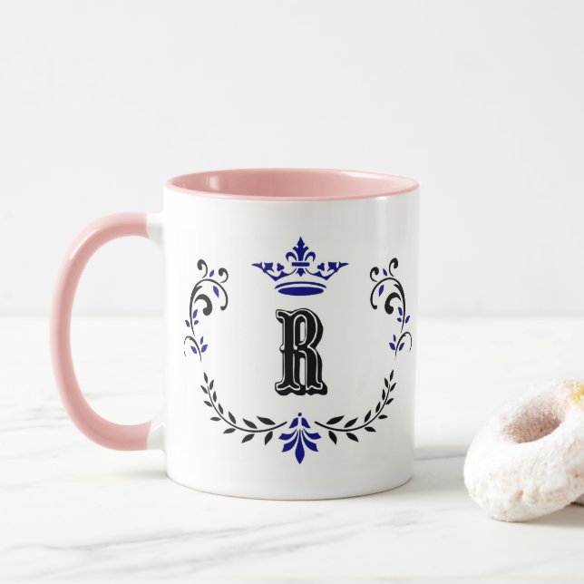 Mug Monogramme de couronne 'R' (Avec donut)