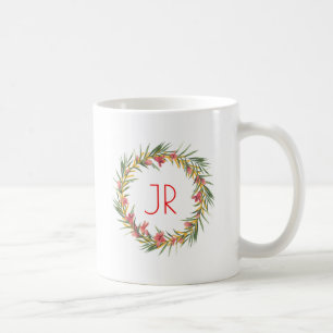 Mug Monogramme de couronne rose et verte de Noël