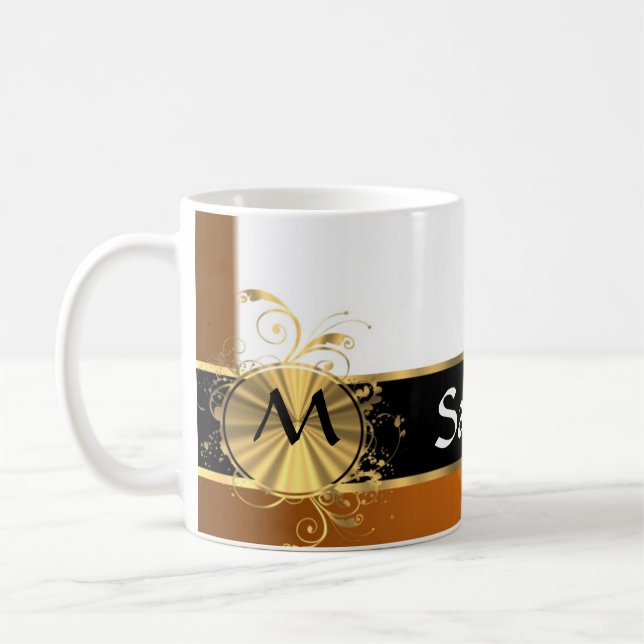 Mug Monogramme de cuivre de noir et d'or (Gauche)