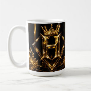 Mug Monogramme de diamant de couronne de lettre dorée 