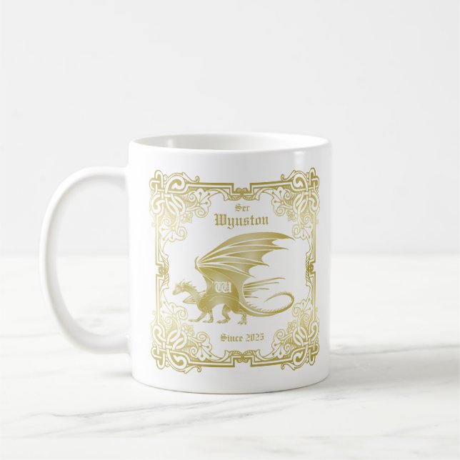Mug Monogramme de dragon de couverture de livre tradit (Gauche)