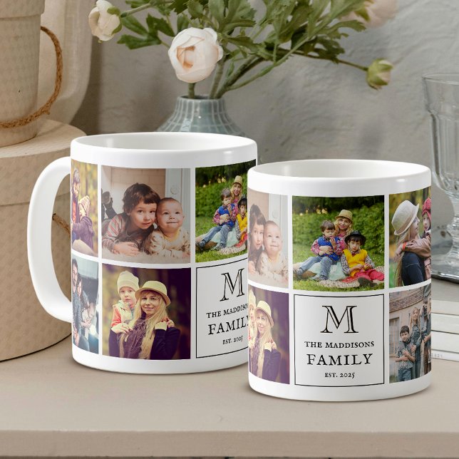 Mug Monogramme de famille 9 Collage de photos et texte (Créateur téléchargé)