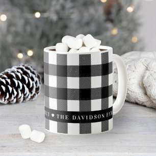 Mug Monogramme de famille à carreaux buffle noir et bl