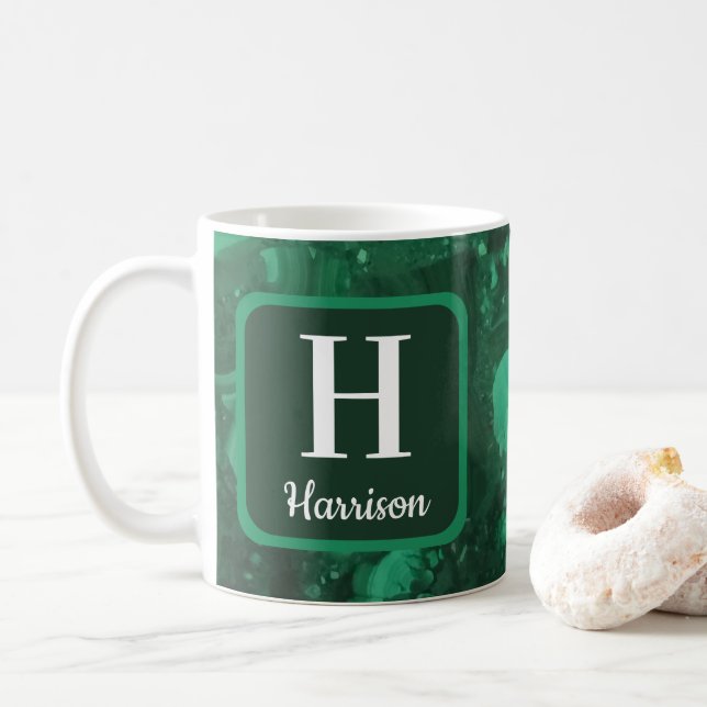 Mug Monogramme de famille Marbré Gemme verte (Avec donut)