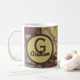 Mug Monogramme de famille motif marbre jaune initiale