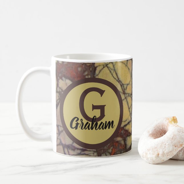 Mug Monogramme de famille motif marbre jaune initiale (Avec donut)