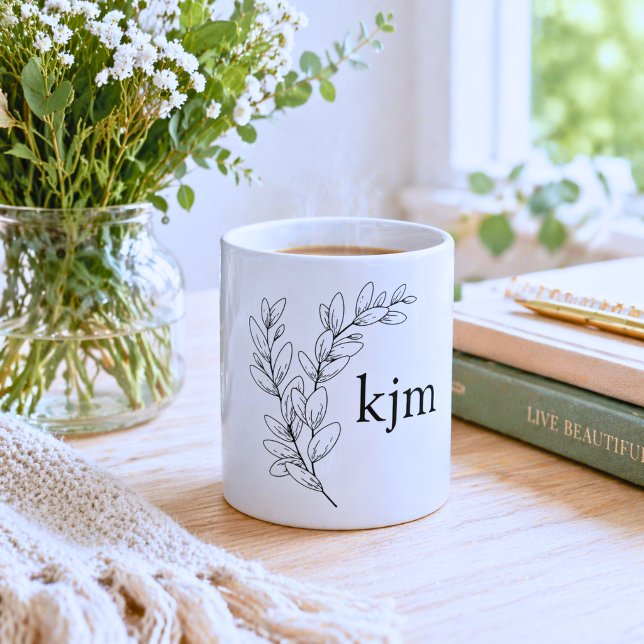 Mug Monogramme de feuillage minimaliste (Créateur téléchargé)