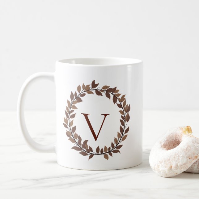 Mug Monogramme de feuille d'automne Nom initial Concep (Avec donut)