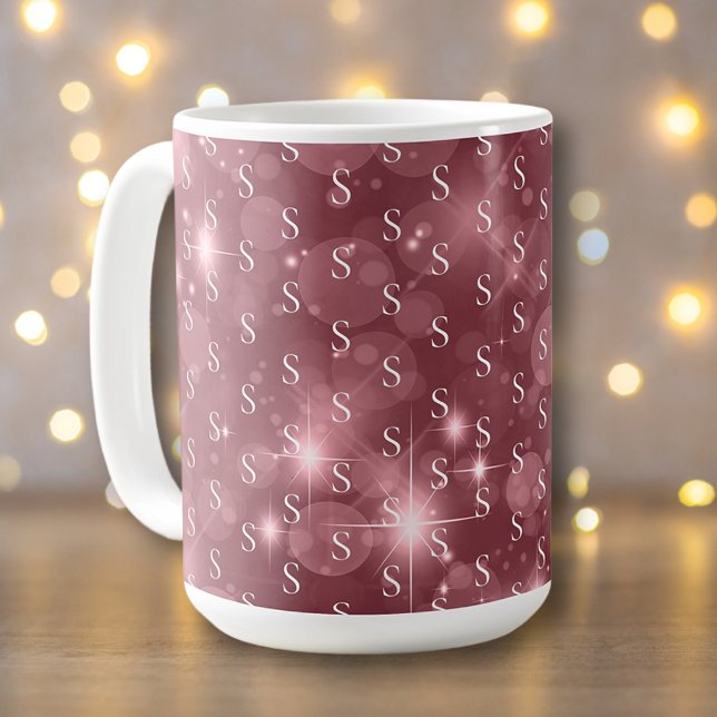 Mug Monogramme de fille moderne Rose Dusky étincelante (Créateur téléchargé)