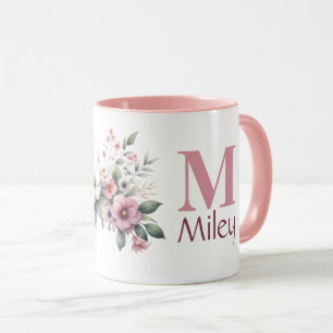 Mug Monogramme de fleur - Floral personnalisé