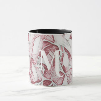 Mug Monogramme De Fleur Rouge Et Blanc