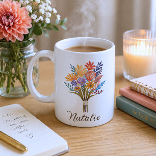 Mug Monogramme de fleur sauvage Boho 