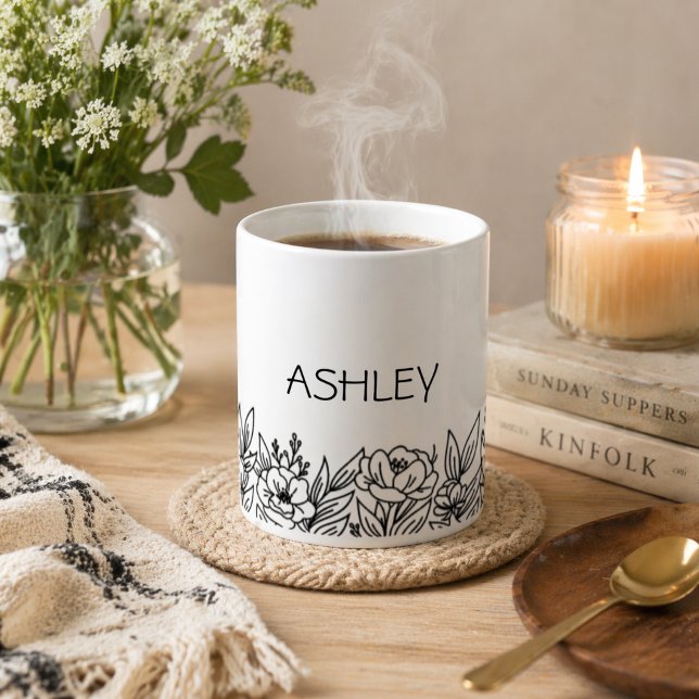 Mug Monogramme de fleur sauvage minimaliste  (Créateur téléchargé)