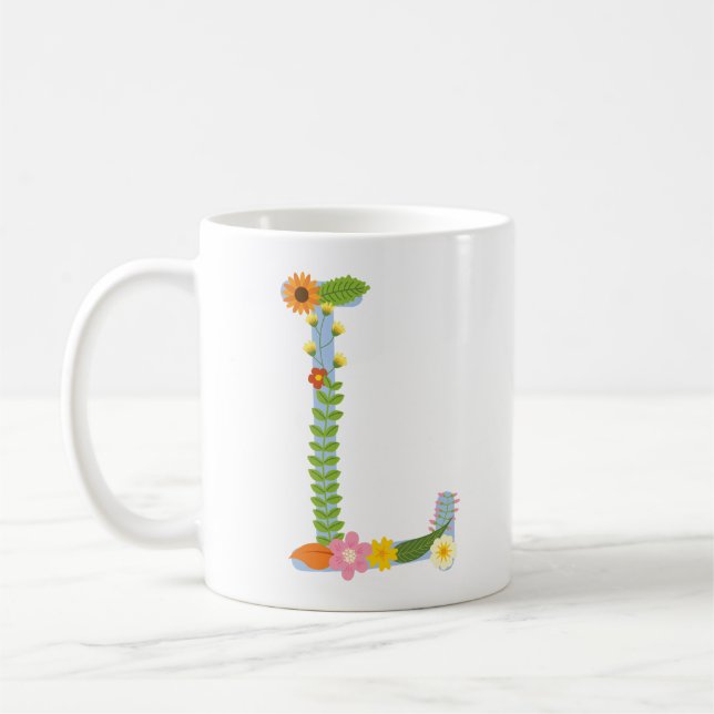 Mug Monogramme de fleur Whimsical Rustique (L) (Gauche)