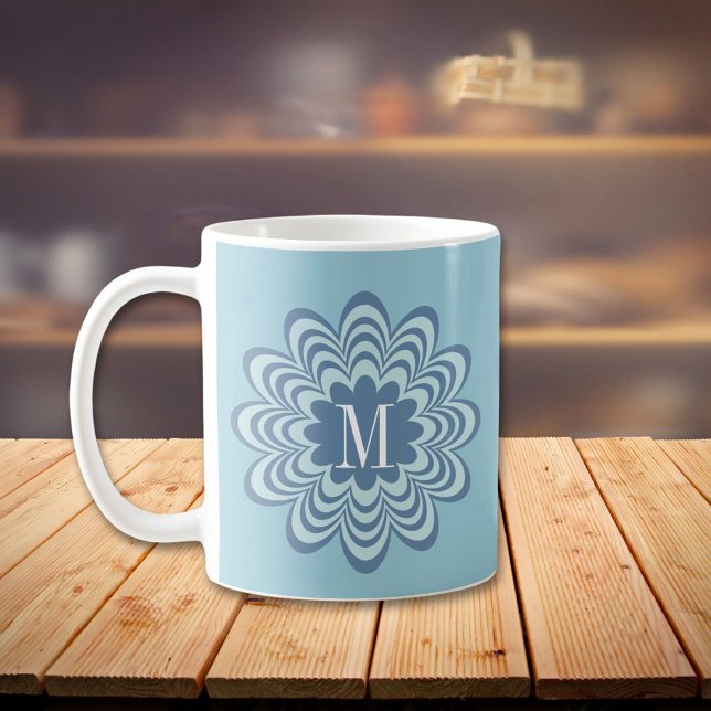 Mug Monogramme de fleurs bleues Abstraites (Créateur téléchargé)