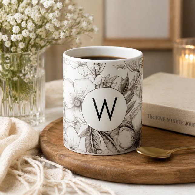 Mug Monogramme de fleurs modernes (Créateur téléchargé)