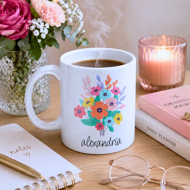 Mug Monogramme de fleurs modernes (Créateur téléchargé)