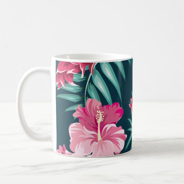 Mug Monogramme de fleurs roses exotiques (Gauche)