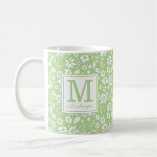 Mug Monogramme de fleurs tropicales vertes de chaux