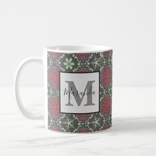 Mug Monogramme de flocon de neige gris élégant nordiqu (Gauche)