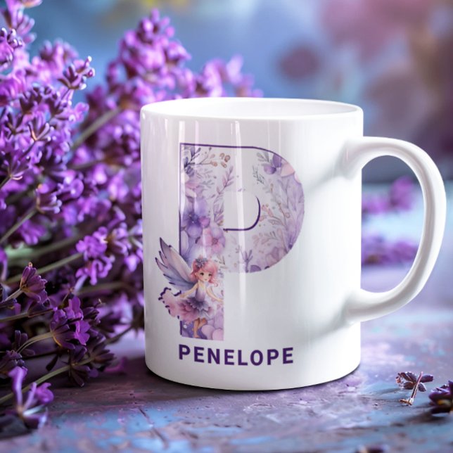 Mug Monogramme de la fée Lilac personnalisé P (Personalized Lilac Fairy Monogram P Coffee Mug)