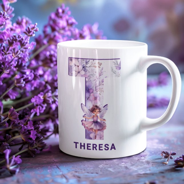 Mug Monogramme de la fée Lilac personnalisée T (Personalized Lilac Fairy Monogram T Coffee Mug)