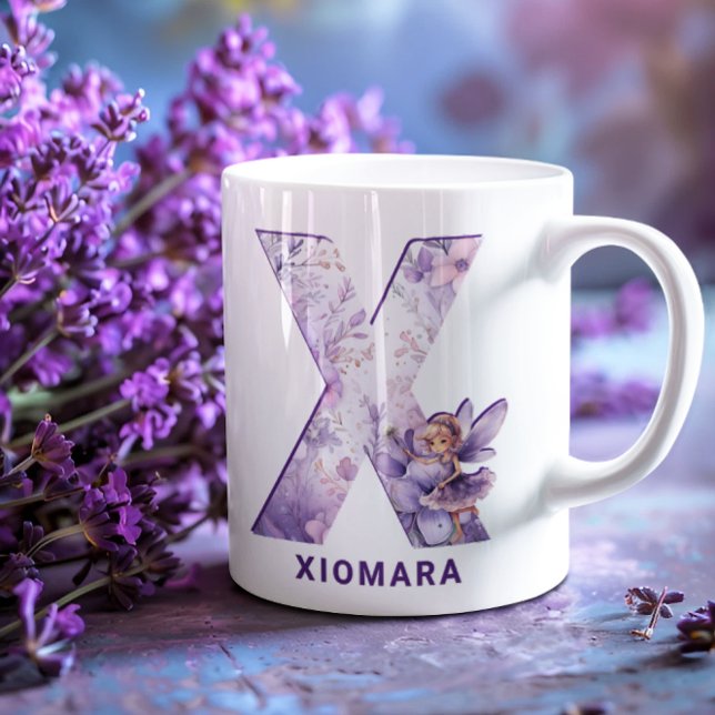 Mug Monogramme de la fée Lilac personnalisée X (Personalized Lilac Fairy Monogram X Coffee Mug)