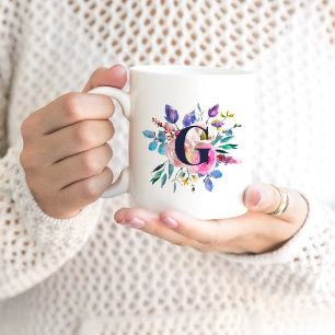 Mug Monogramme de la marine florale de Sunrise Boho