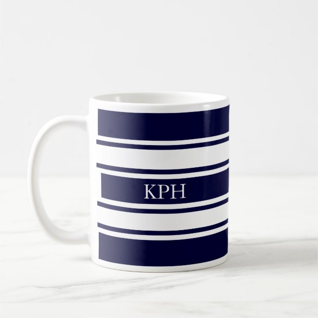 Mug Monogramme de la marine nautique et de la bande bl (Gauche)