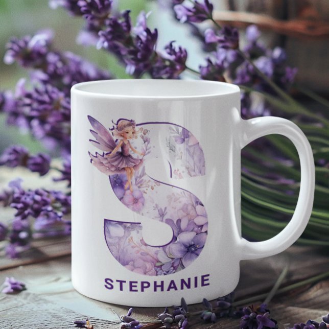 Mug Monogramme de laiton S personnalisé (Personalized Lilac Fairy Monogram S Coffee Mug)