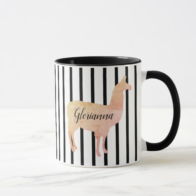 Mug Monogramme de lama rose à deux côtés (Droite)